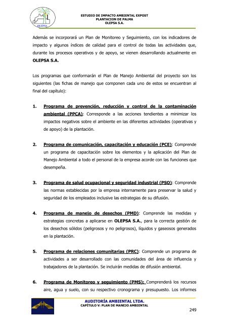 capítulo v: plan de manejo ambiental - Ministerio del Ambiente