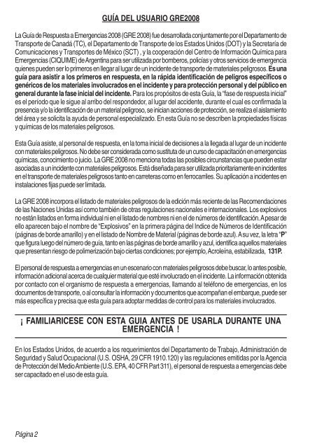 Guia de Respuesta en caso de Emergencia - 2008 - PHMSA