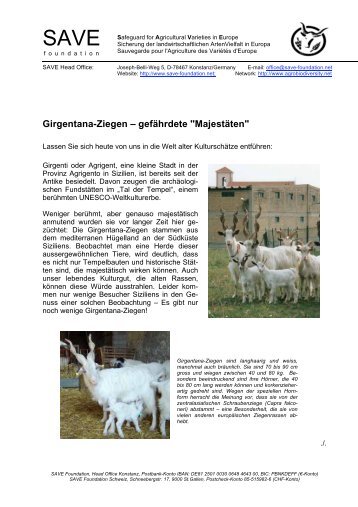 Girgentana-Projekt - SAVE Foundation