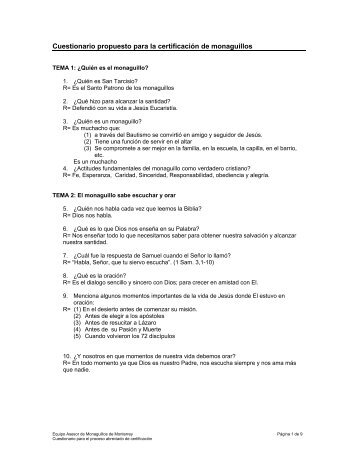 Cuestionario para la certificación abreviada - monaguillos.org