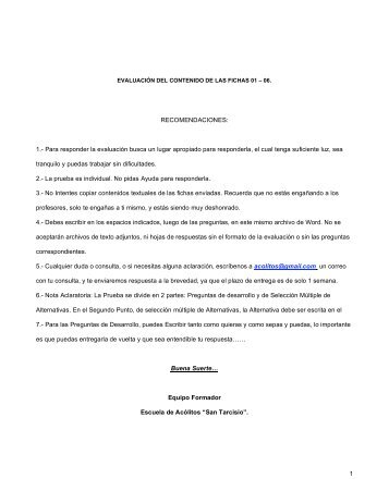 1.- Para responder la evaluación busca un lugar apropiado para ...