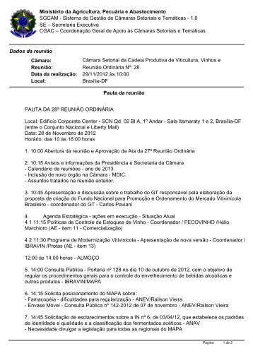 Pauta da Reunião - Ministério da Agricultura, Pecuária e ...