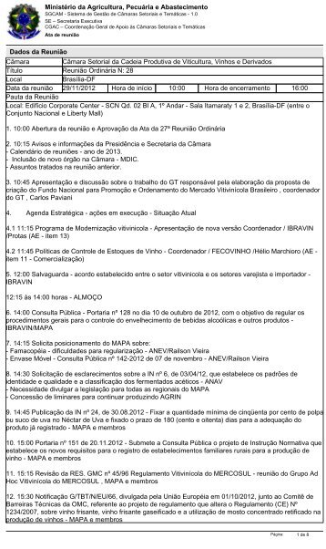 Ata de reunião - Ministério da Agricultura, Pecuária e Abastecimento