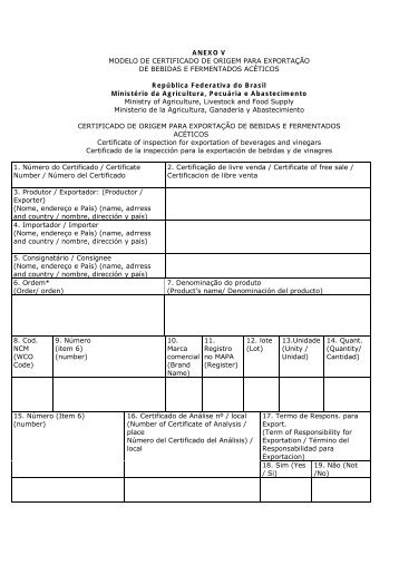 ANEXO V MODELO DE CERTIFICADO DE ORIGEM PARA ...