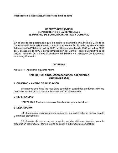 Productos. Carnicos. Salchichas - Ministerio de Economía Industria ...