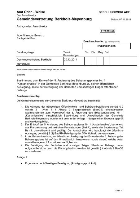 Gemeindevertretung Berkholz-Meyenburg - Amt Oder-Welse