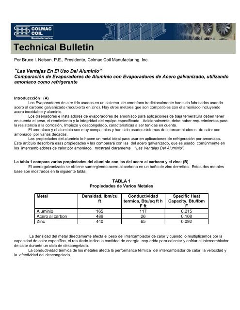 sorpresa Hamburguesa Evolucionar Technical Bulletin - Colmac Coil Manufacturing, Inc.