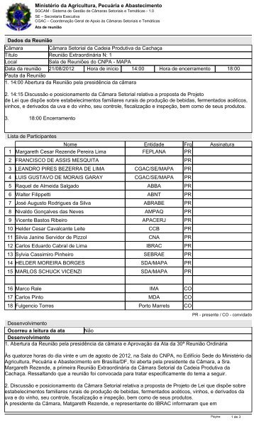 Ata de reunião - Ministério da Agricultura, Pecuária e Abastecimento