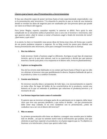 Claves para hacer una Presentación a Inversionistas - Bci