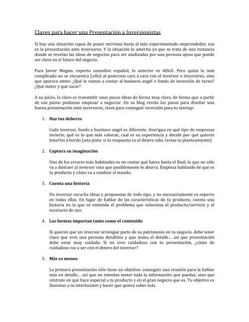 Claves para hacer una Presentación a Inversionistas - Bci