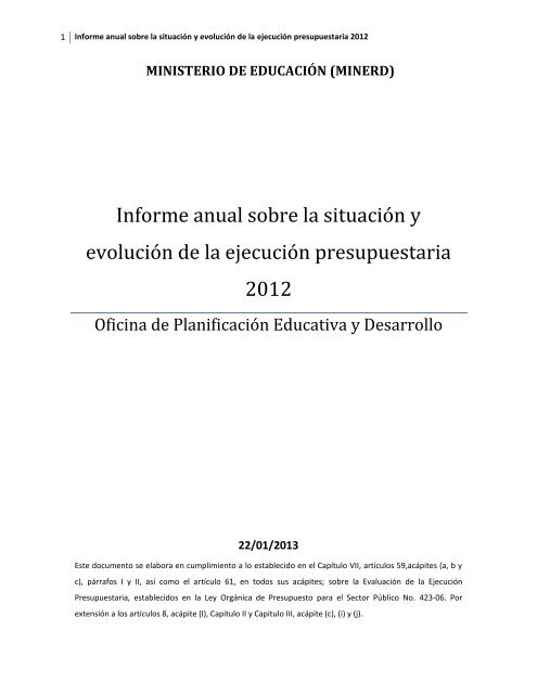 Informe anual sobre la situación y evolución de la ejecución ...