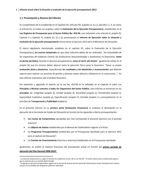 Informe anual sobre la situación y evolución de la ejecución ...