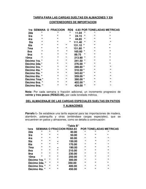 Tarifas portuarias - Asociación Dominicana de Exportadores