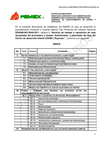 En el presente documento se establecen las BASES ... - PEMEX.com