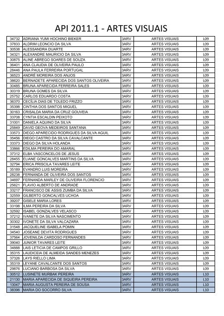 API 2011.1 - ARTES VISUAIS