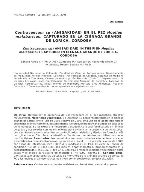 Contracaecum sp (ANISAKIDAE) EN EL PEZ Hoplias malabaricus