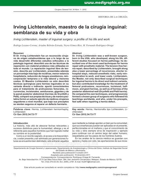 Irving Lichtenstein, maestro de la cirugía inguinal ... - edigraphic.com