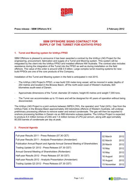 SBM Offshore to Supply the Ichthys turret