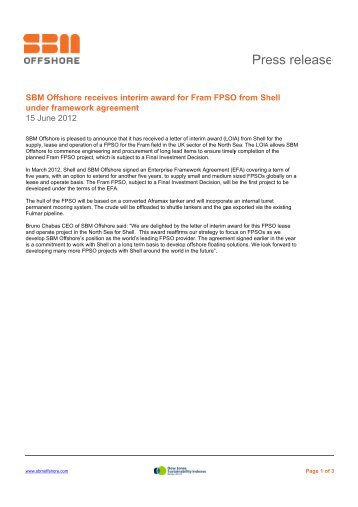 PR - 2012.06.14 - Shell Fram and EFA - SBM Offshore