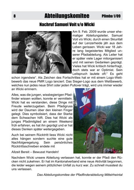 PFIMBAInformationsblatt der Pfadi Mittelrheintal Ausgabe 1/2009