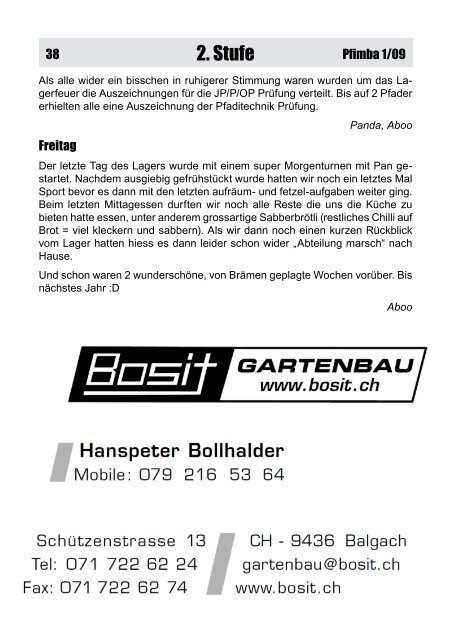 PFIMBAInformationsblatt der Pfadi Mittelrheintal Ausgabe 1/2009