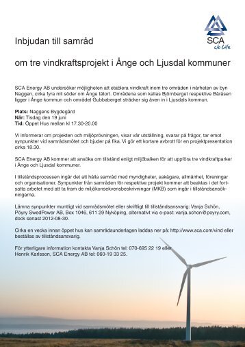 Inbjudan till samråd om tre vindkraftsprojekt i Ånge och ... - SCA