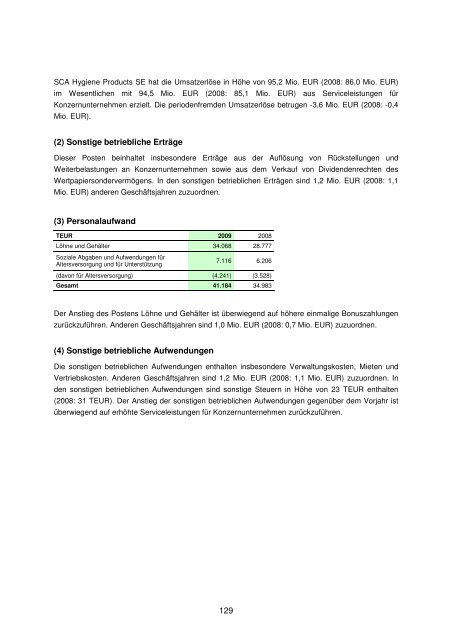 GESCHÄFTSBERICHT 2009 SCA Hygiene Products SE