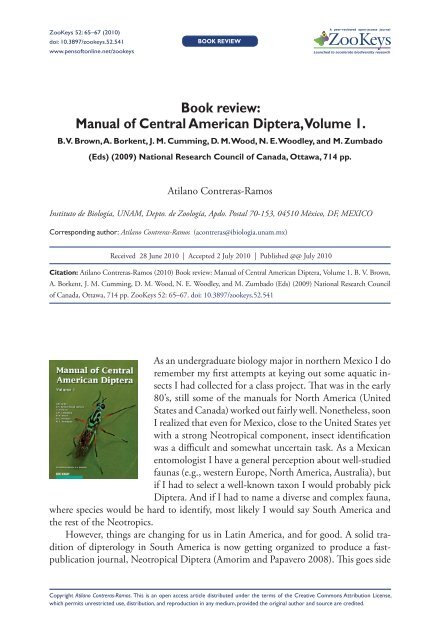 Manual of Central American Diptera, Volume 1. - Pensoft Publishers