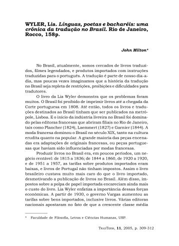 uma crônica da tradução no Brasil, Lia Wyler - USP