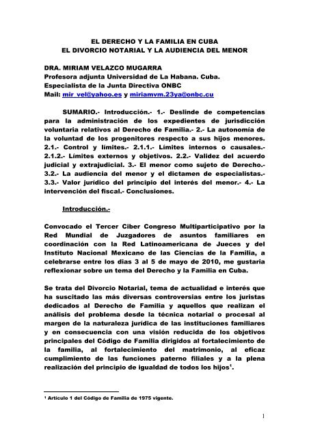 El derecho y la familia en Cuba - Projusticia Familiar