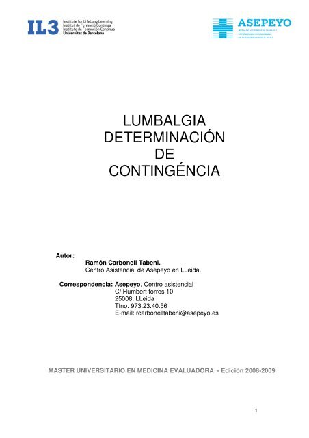 Lumbalgia determinación de contingencia