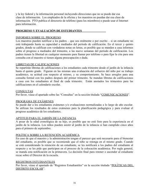 Manual para Padres y Estudiantes 2012-2013 Escuela Primaria de ...