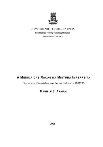 Discursos Racialistas em Pedro Calmon - 1922/33 - Programa de ...