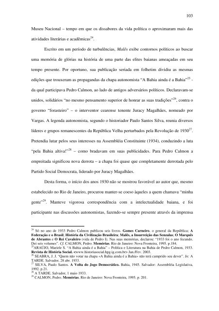 Discursos Racialistas em Pedro Calmon - 1922/33 - Programa de ...