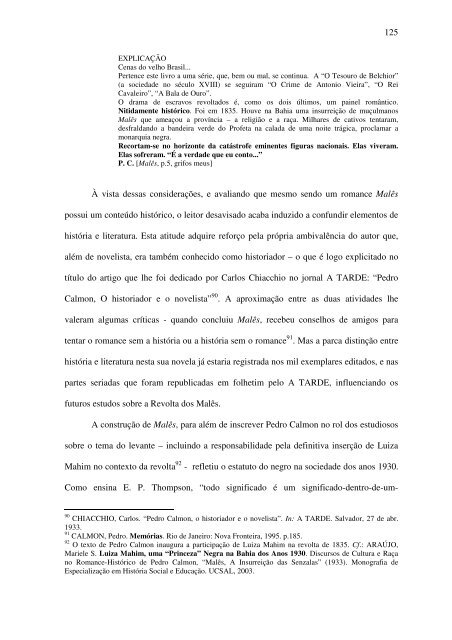 Discursos Racialistas em Pedro Calmon - 1922/33 - Programa de ...