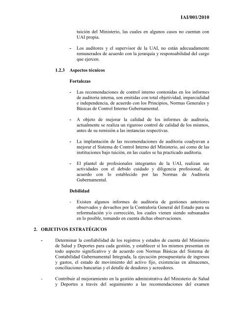 UNIDAD DE AUDITORIA INTERNA - Ministerio de Salud y Deportes ...