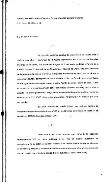 Gincoff, Ivonne Elizabeth c/Cerenich, Ramon s/Medida Cautelar ...