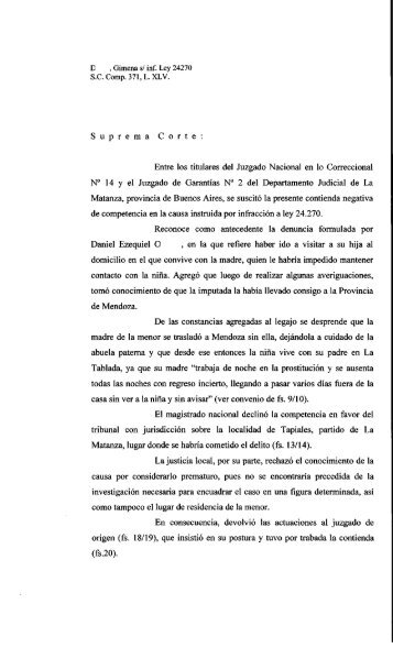 •Gimena si inf. Ley 24270 S.e. Comp. 371, L. XLV. Suprema Corte ...