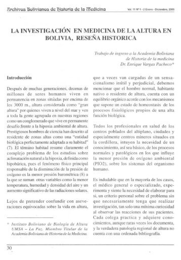 la investigación en medicina de la altura en bolivia, reseña historica