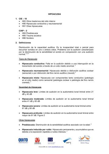 HIPOACUSIA 1. CIE – 10 • H83 Otros trastornos ... - Salud de Altura