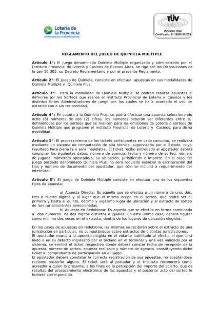 Quiniela Plus - Instituto Provincial de Lotería y Casinos de la ...
