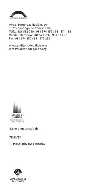 Programa de man do concerto - Auditorio de Galicia