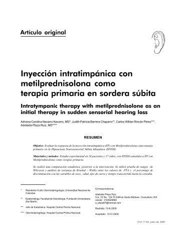 Inyección intratimpánica con metilprednisolona como ... - ACORL