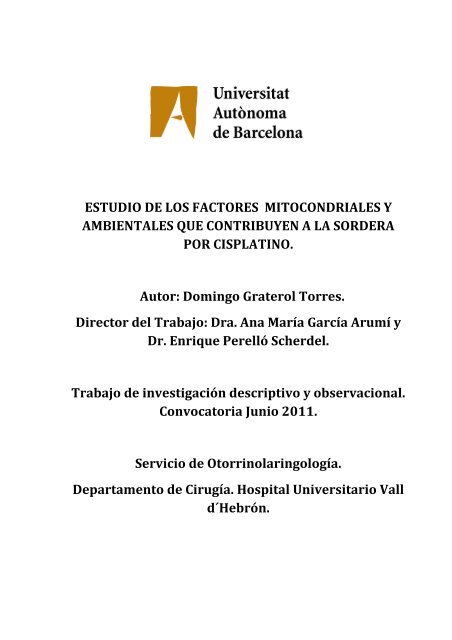 Estudio de los factores mitocondriales y ambientales que - Recercat