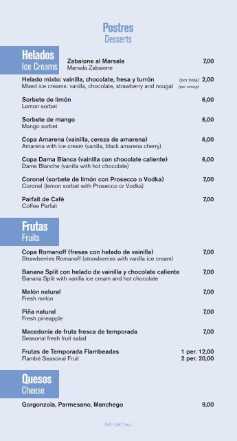 Carta de Postres - Da Bruno