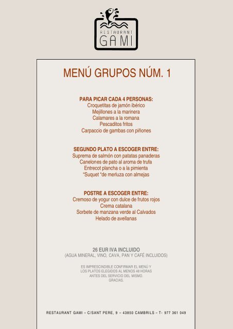 MENÚ GRUPOS NÚM. 1 - restaurant gami