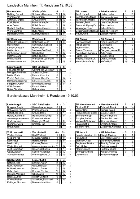 Landesliga Mannheim 1. Runde am 19.10.03 Bereichsklasse ...