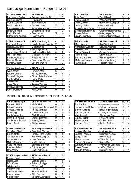 Landesliga Mannheim 4. Runde 15.12.02 Bereichsklasse ...