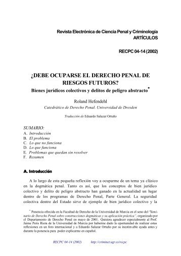 ¿debe ocuparse el derecho penal de riesgos futuros? - Criminet