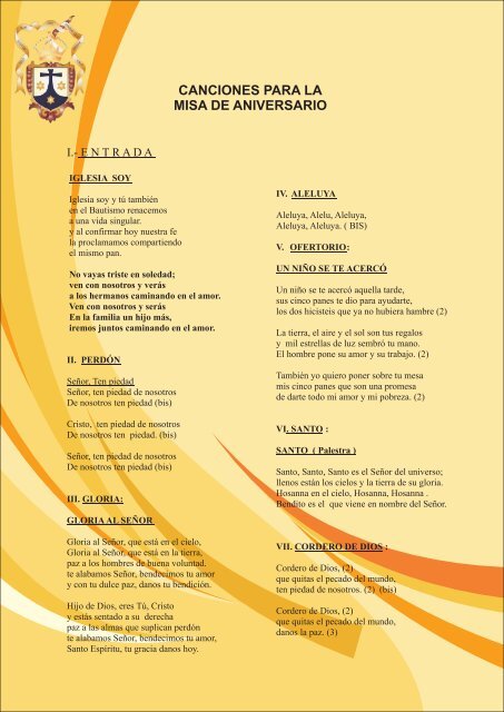 CANCIONES PARA LA MISA DE ANIVERSARIO CANCIONES PARA LA MISA DE ANIVERSARIO